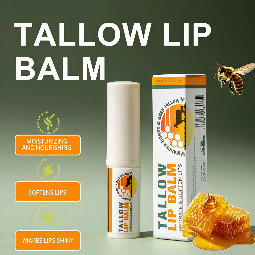 Tallow lip balm stick in a case measuring 83mm tall with product code FP B021