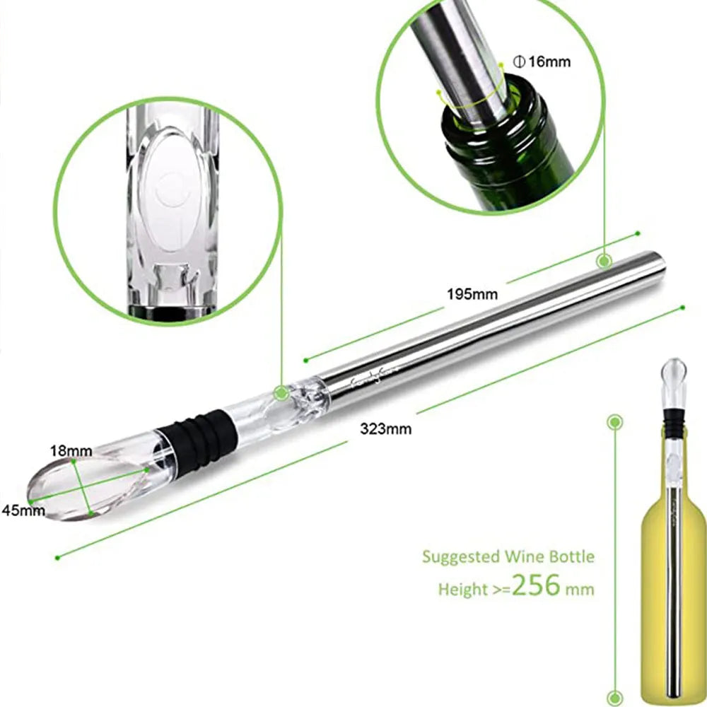 Stainless steel wine chilling rod with acrylic pourer, total length 32cm