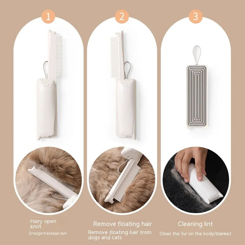 Plastic pet grooming brush for dogs and cats with hair removal and massage functions