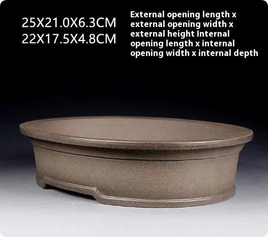 Handmade antique oval purple sand bonsai pot for succulents, 25 cm long