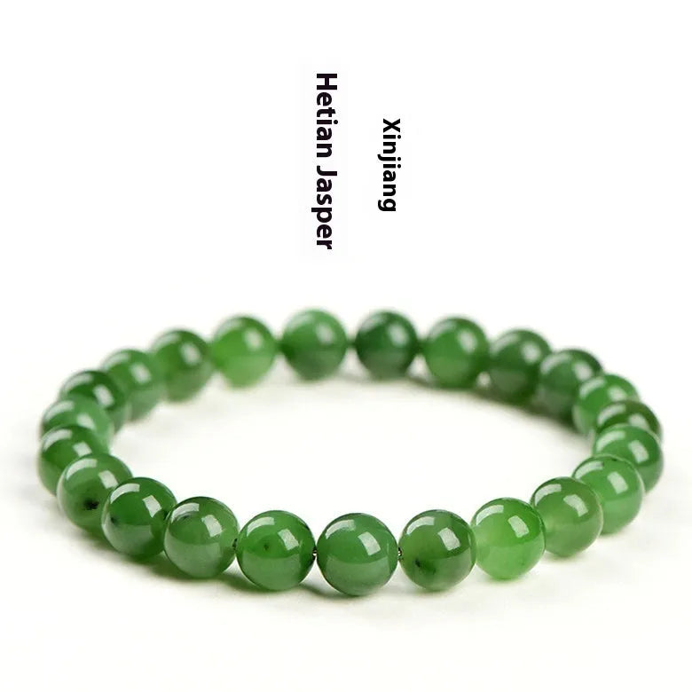 Natural Hetian jade ball bracelet with polished beads, shown in Jasper stone colour variations.