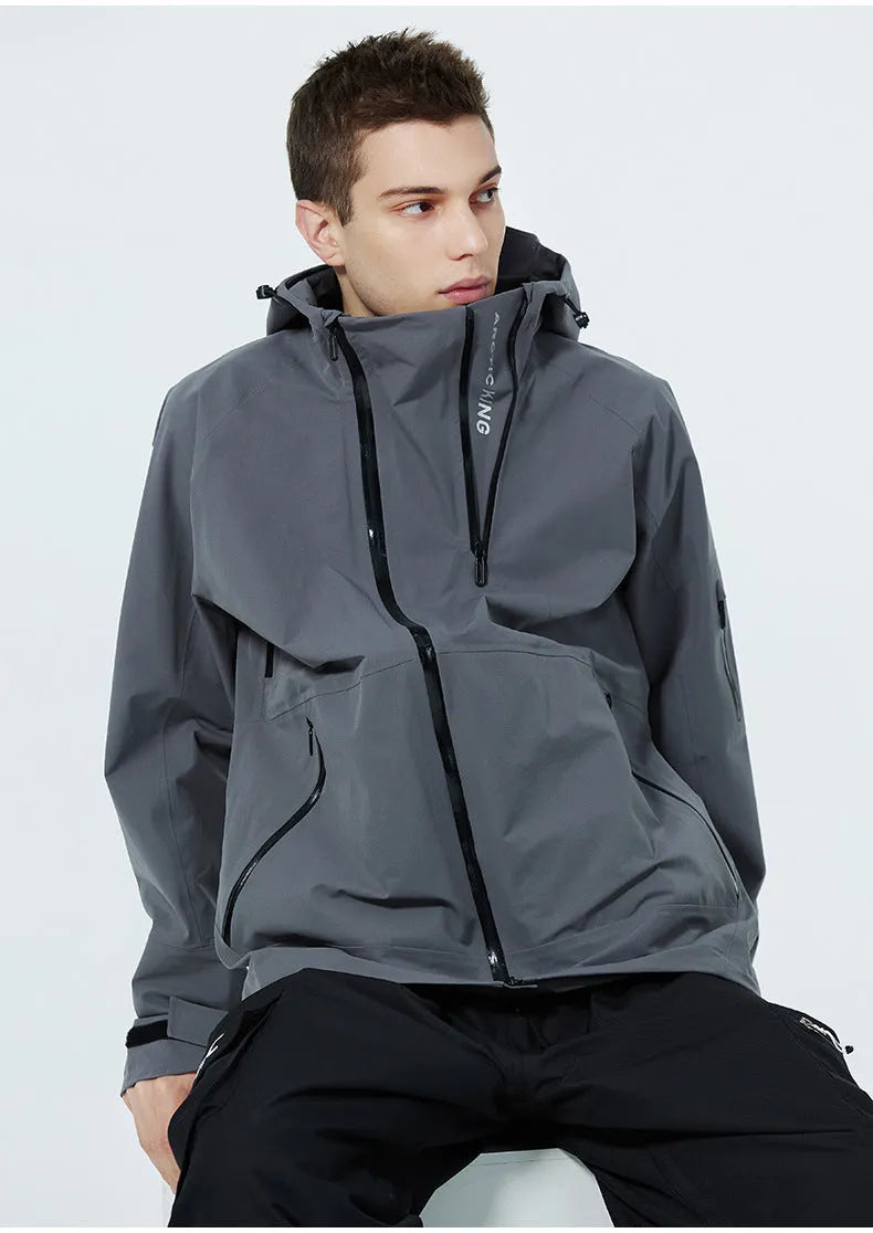 Unisex double plate ski suit in black colour for windproof waterproof protection during winter sports