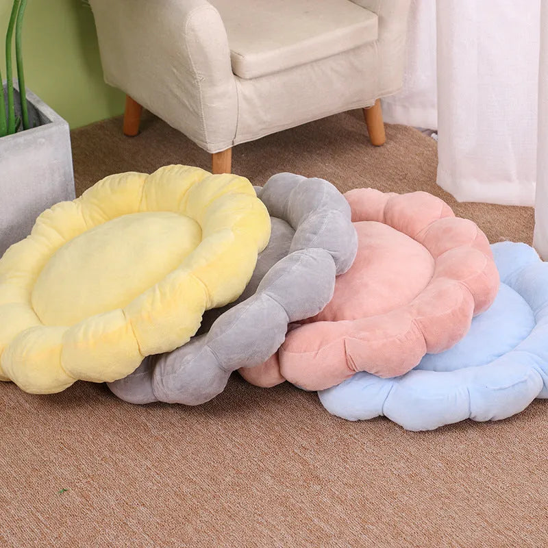 Blue half-surround pet bed with soft plush for small dog or cat