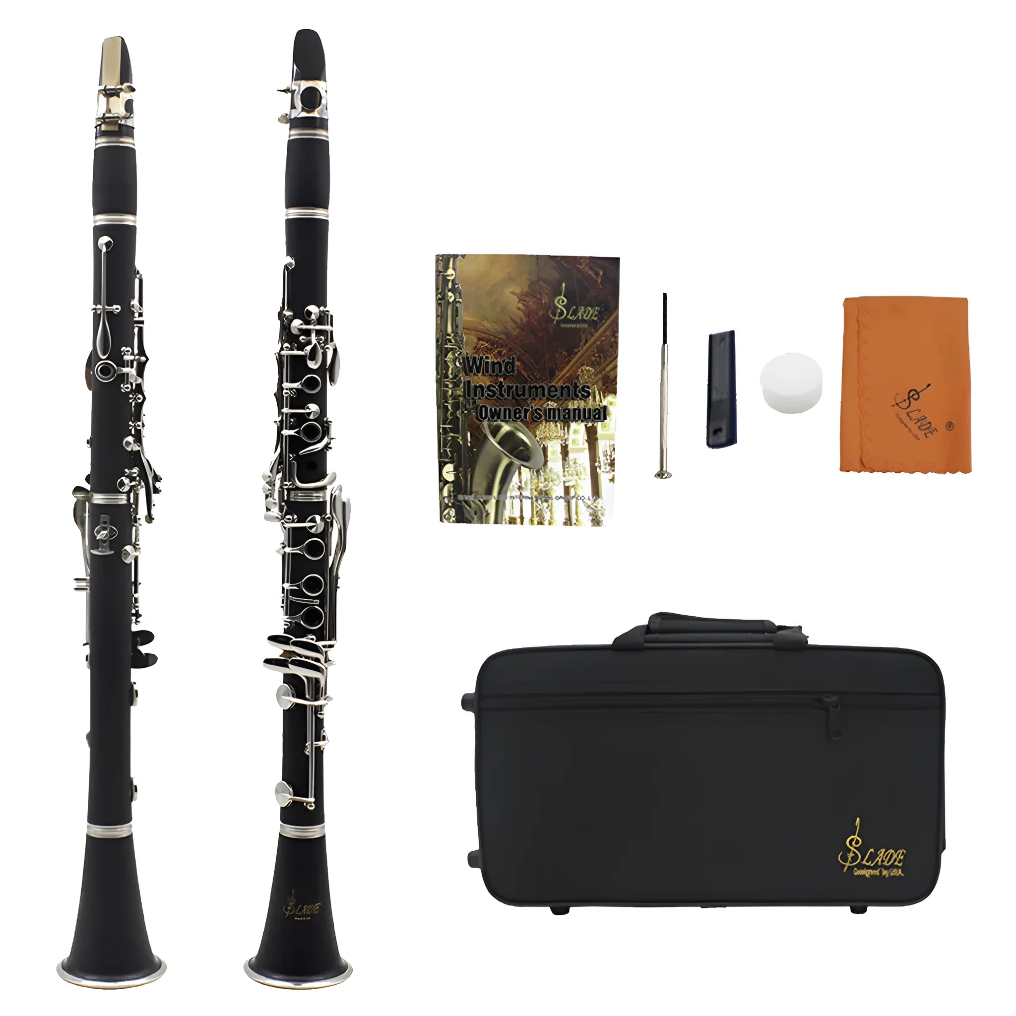Black Bakelite clarinet with nickel-plated 17-key system for beginner test playing