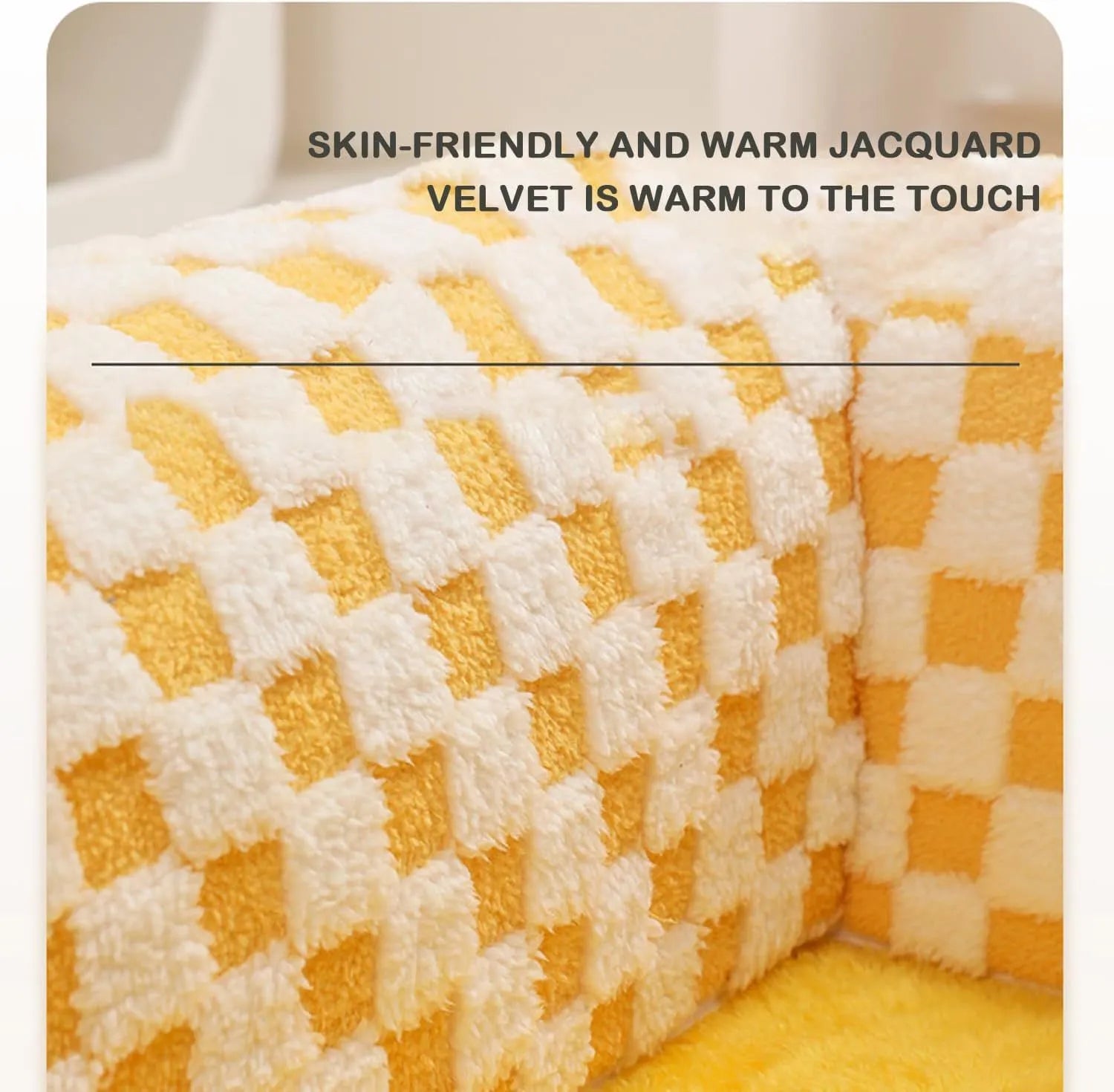 XL fan-shaped plush pet bed tunnel in a plaid pattern, showing a thick mat and tunnel opening.