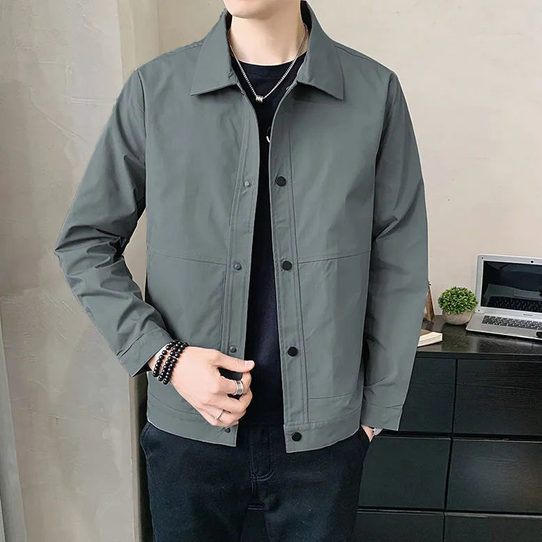 Men's thin single-layer long sleeve jacket in a Korean style, shown in a neutral colour.
