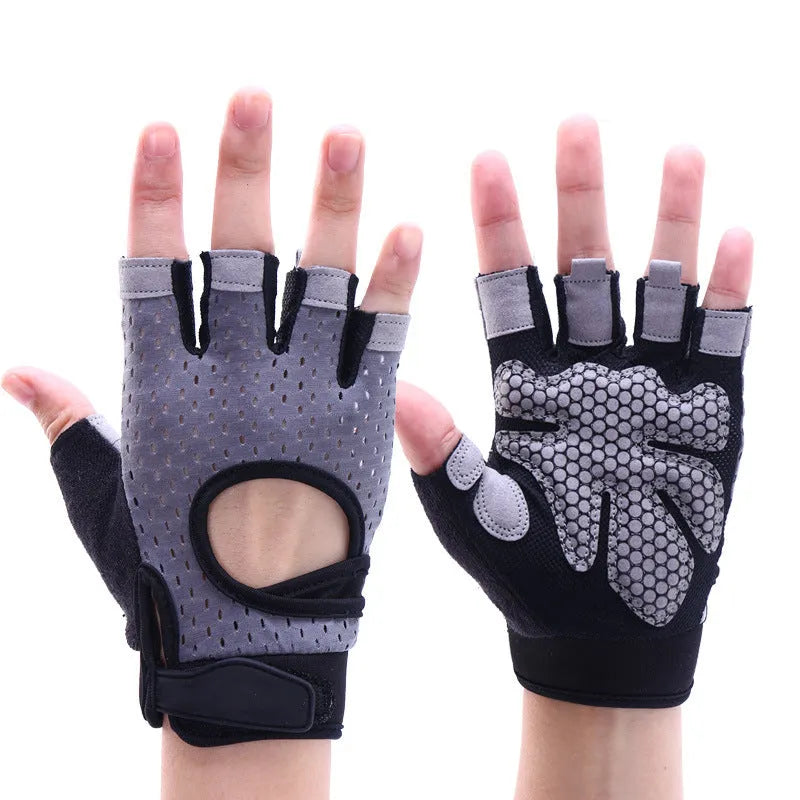 Nylon fitness gloves in black with wristband for dumbbell and horizontal bar training