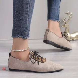 Beige leopard print pointed toe pumps for women in plus sizes 36-43 with artificial PU upper