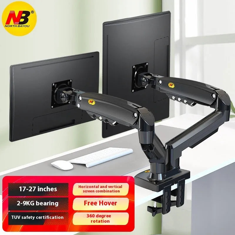 Aluminium alloy computer monitor bracket with height adjustment for dual screen desktop setup
