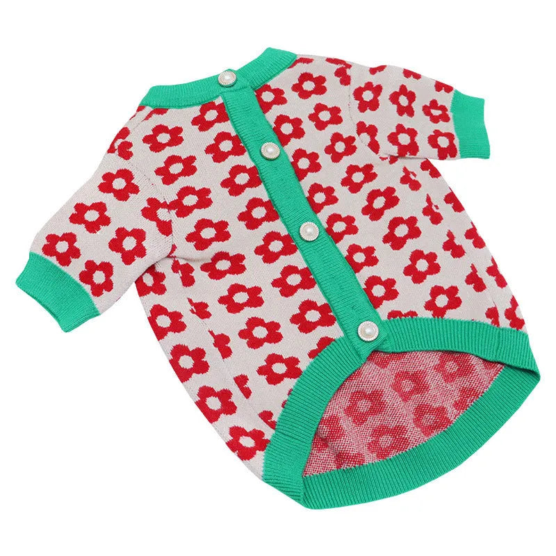 Cartoon animal design woollen dog sweater for autumn and winter, available in multiple sizes.
