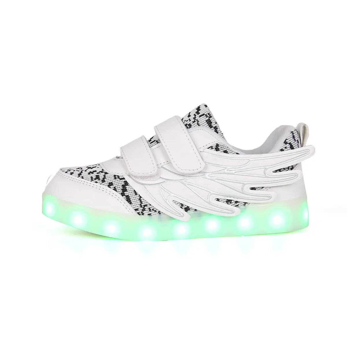 Children's plum red and white LED light-up sneakers with USB charging port and colourful luminous soles