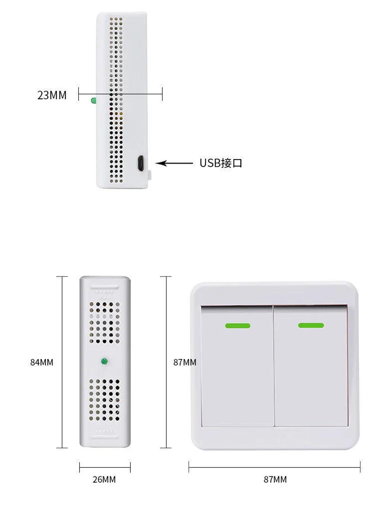 Wireless voice control light switch and remote with USB charging cable in white finish