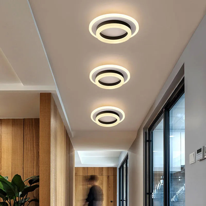 Modern LED ceiling light in black or gold, round or square style, for corridor or hallway.