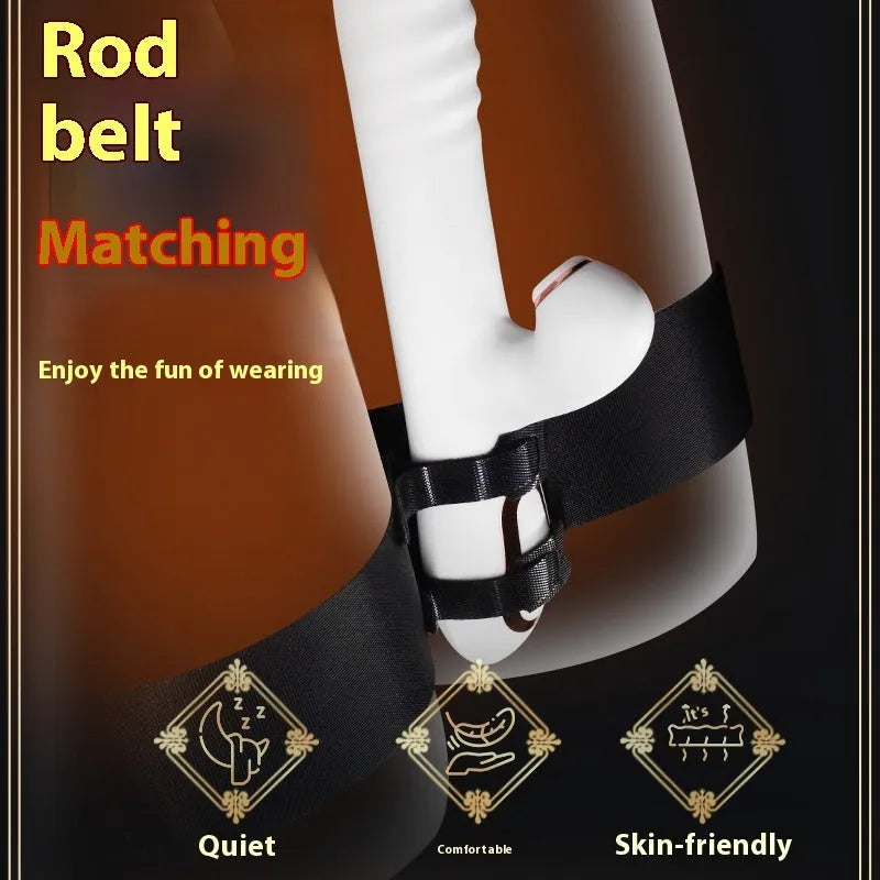 Black knitted appliance strap for women's sex toy tools on plain background