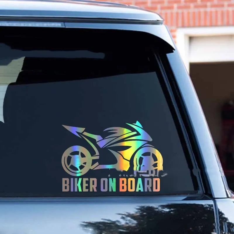 Reflective motorcycle safety sticker on PET vinyl in various colours and two sizes.