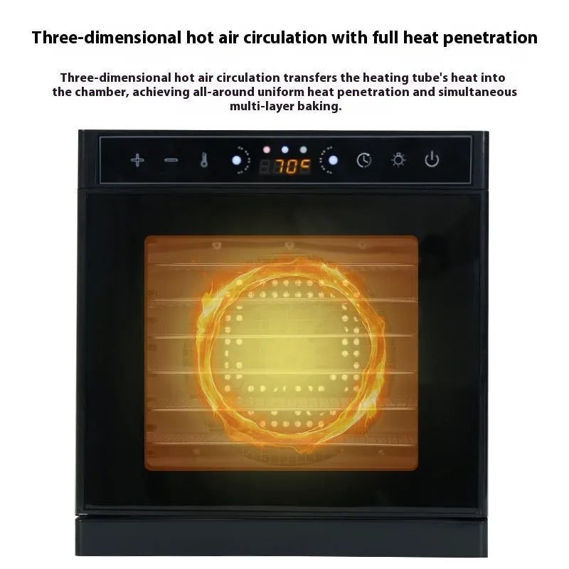 Stainless steel fruit dehydrator machine with clear viewing skylight and LED control panel