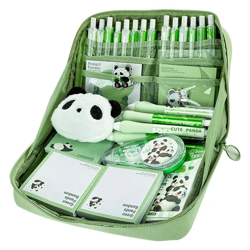 Green canvas pencil case with 12 layer compartments showing Korean style design