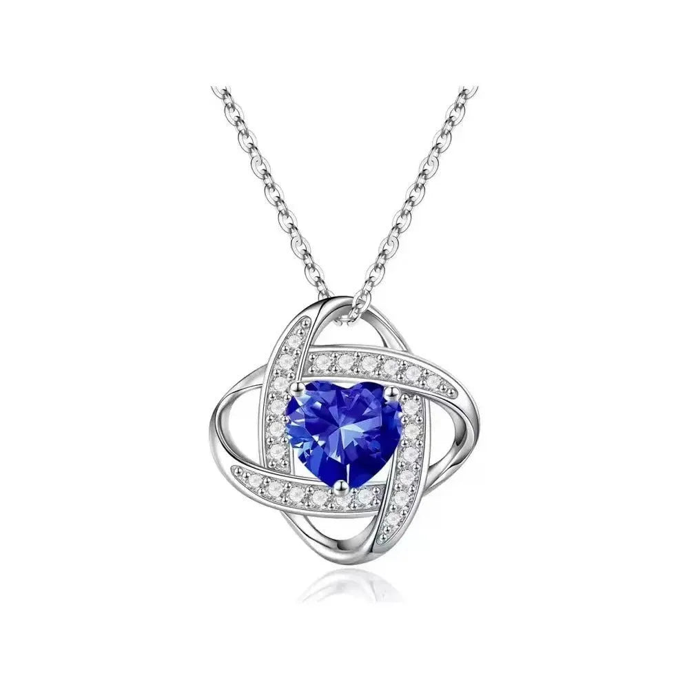 Women's copper heart necklace with electroplated finish in platinum dark blue, red, white, purple, and lvzuan diamond colours.
