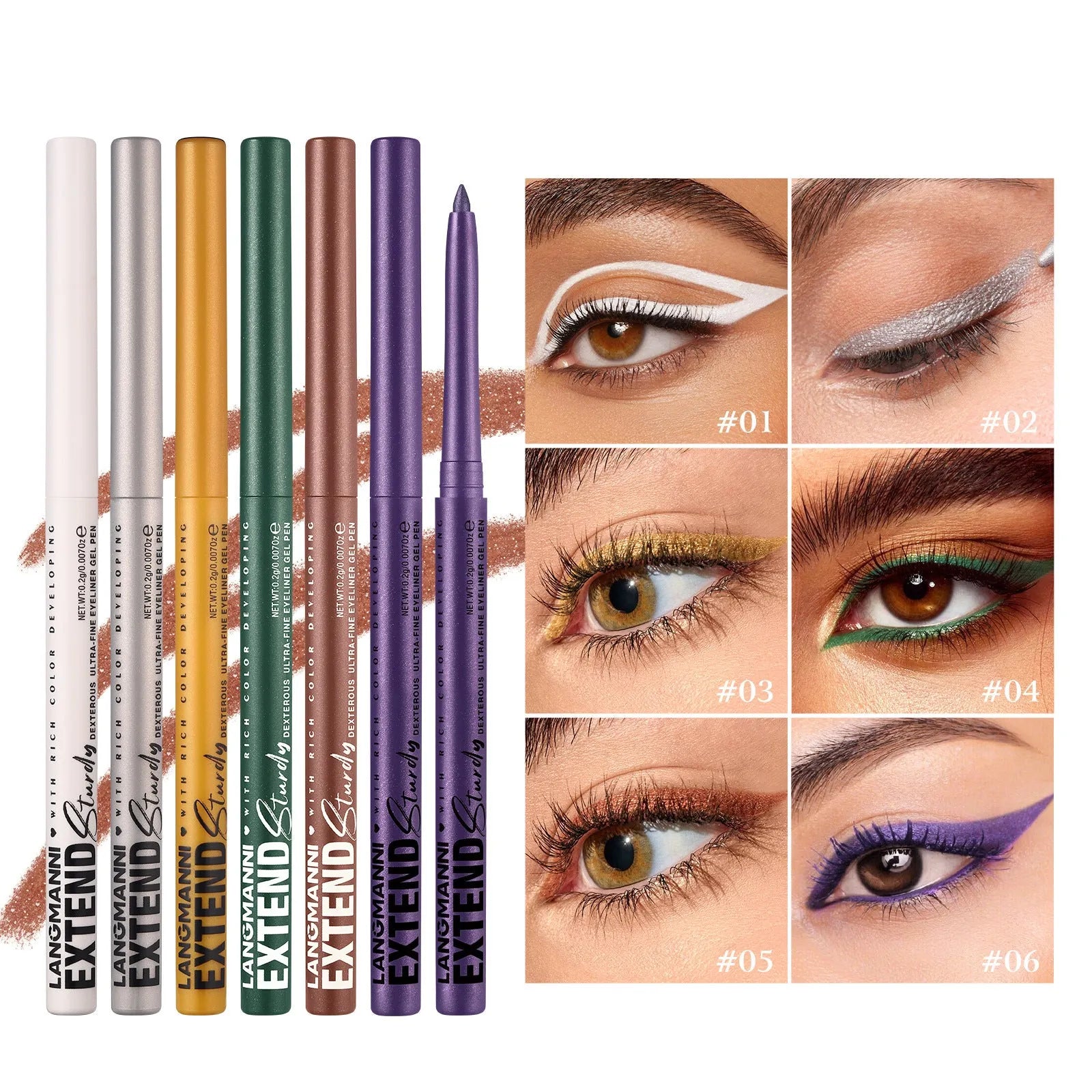 Set of 12 colourful gel glitter eyeliner pencils in vibrant shades for waterproof party and cosplay makeup