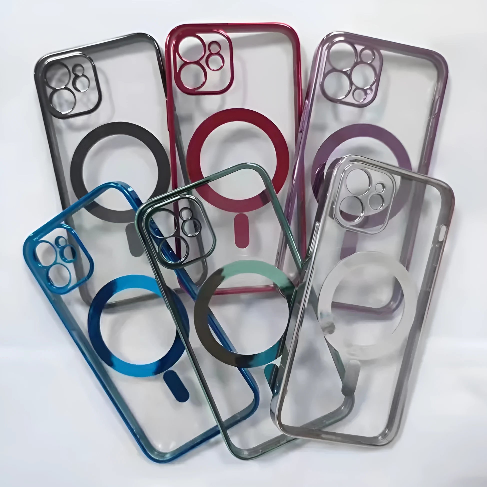 Electroplated silicone and TPU magnetic back cover for iPhone in solid colours.