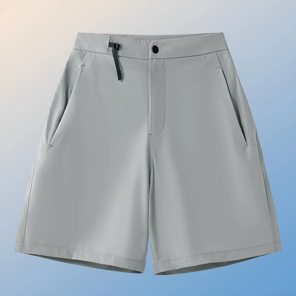 Men's quick-drying sports shorts in Army Green colour with elastic waistband, shown flat.