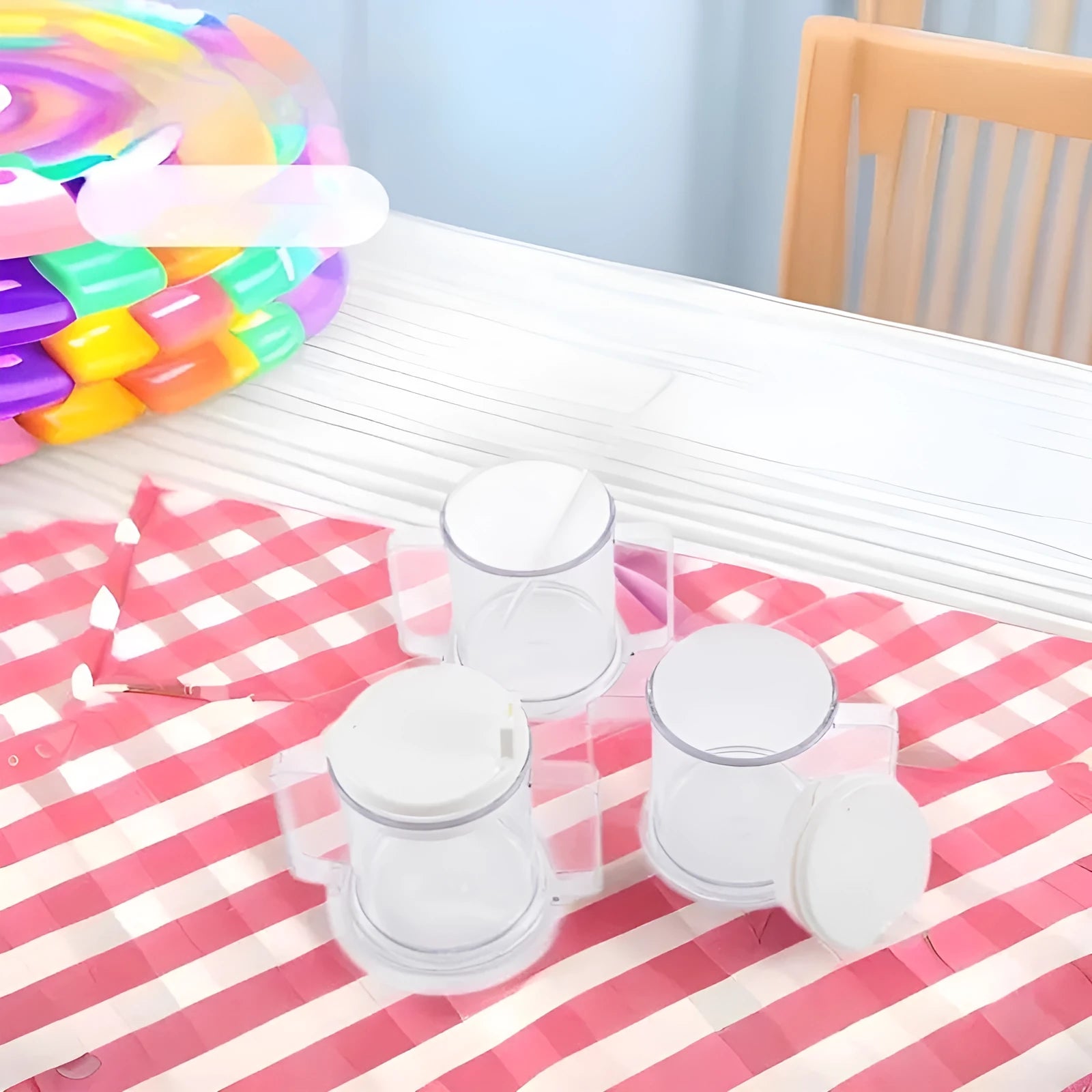 Transparent spill-proof drinking cup with solid colour finish and modern design