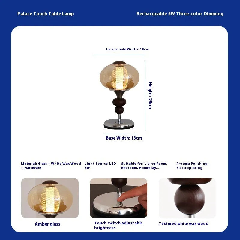 Zhonggu retro solid wood table lamp with touch switch for colour changing and dimming.