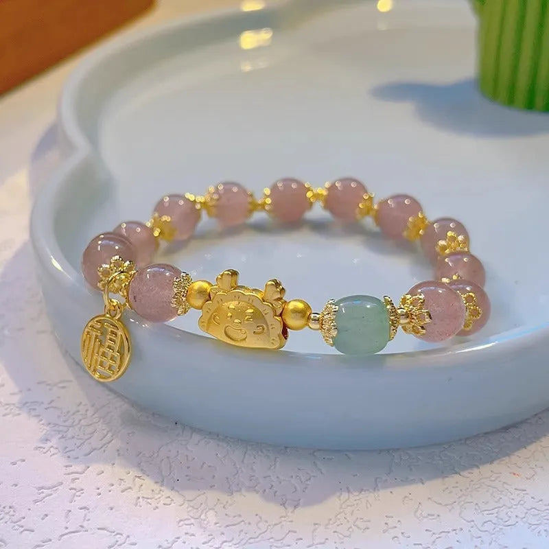 Floral ice crack glazed zodiac bracelet for women with electroplated glass beads in multiple colour options