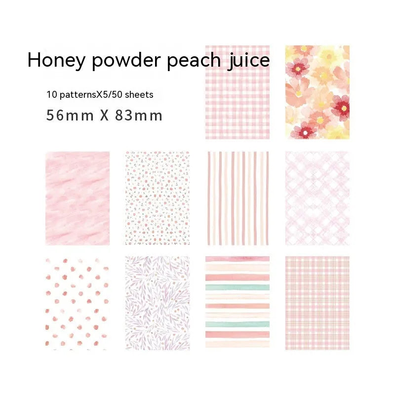 50 pieces of retro dessert-themed note paper in ten colours including caramel, strawberry, and blue fruit designs