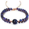 Handmade woven pull bracelet geometry design in blue Tigereye stone