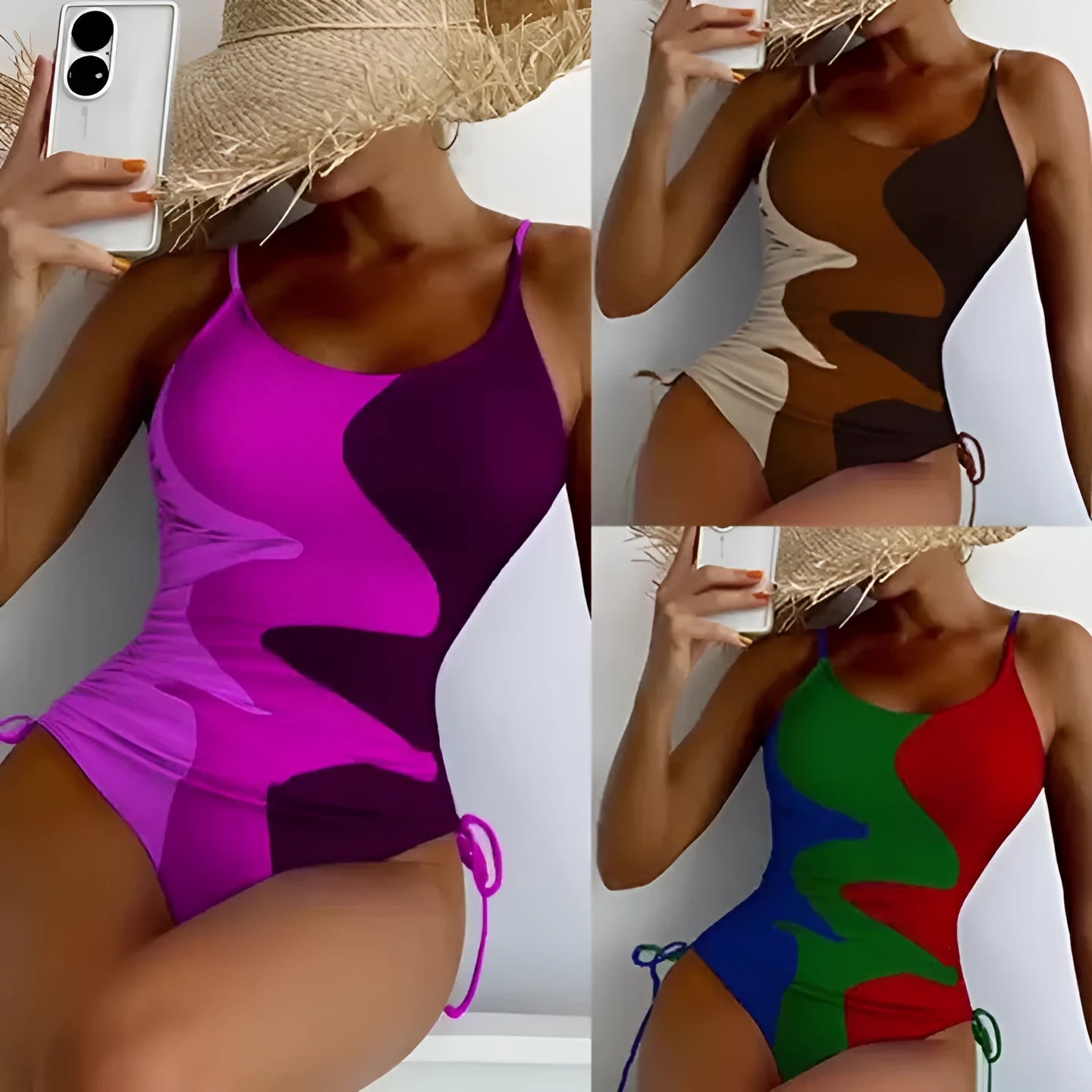 Women's blue sleeveless backless one-piece swimsuit with fixed swimming trunks for swimming sports