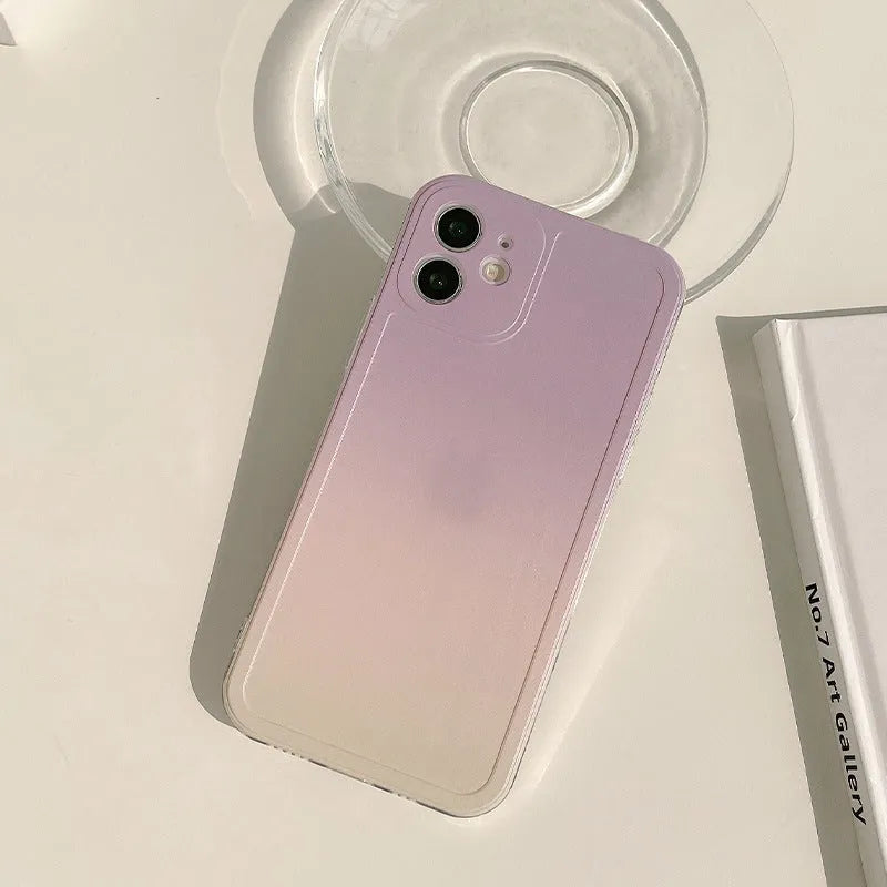Yellow to purple gradient silicone iPhone case with extended X bracket stand on back