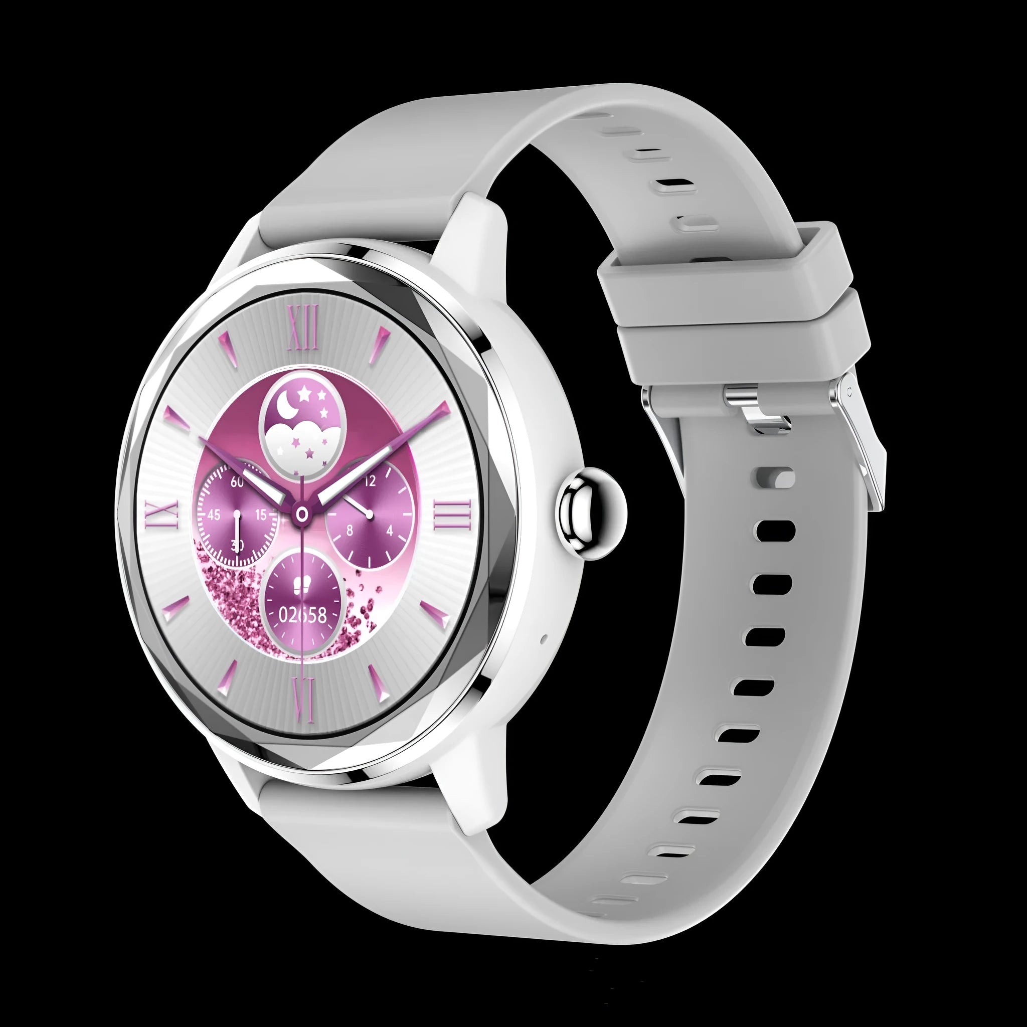 Ladies smart watch with TFT screen, heart rate and blood oxygen monitoring, Bluetooth calling, waterproof, in silver colour