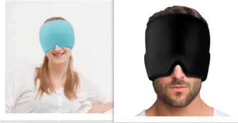 Elastic cloth gel eye mask for headache relief with adjustable headband in black colour