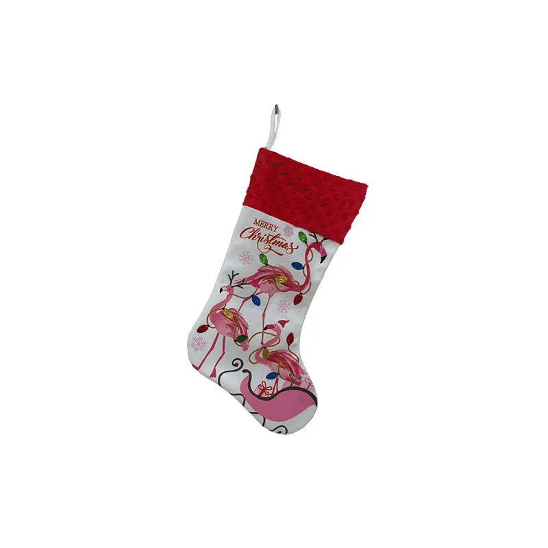 Flamingo-shaped cloth Christmas stocking decoration measuring 46 by 28 cm in American style