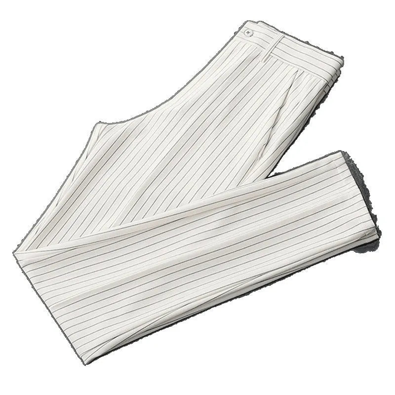 Men's striped casual suit pants with loose drape fitting in multiple colour and style options