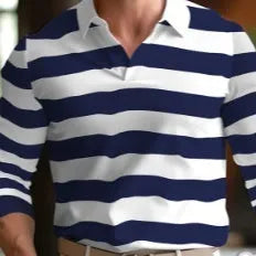 Men's retro-style long sleeve polo shirt with button detailing in loose fit