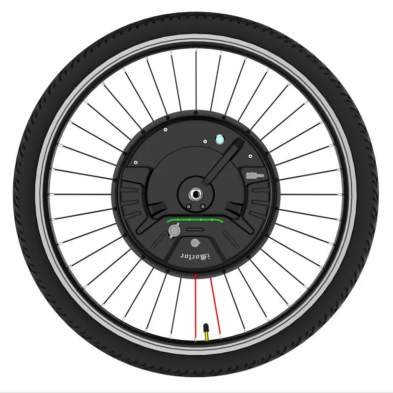 Black alloy hub motor wheel for converting standard bicycles to electric pedal-assist bikes