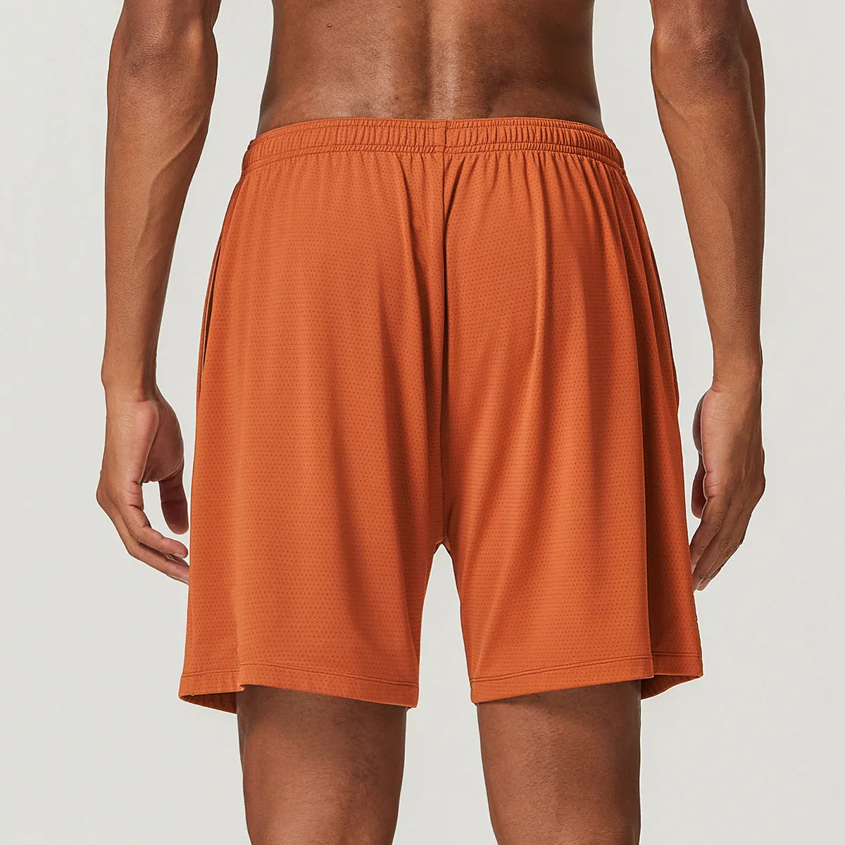 Men's sky green double-layer quick-dry running shorts with mid-waist and shorts length.