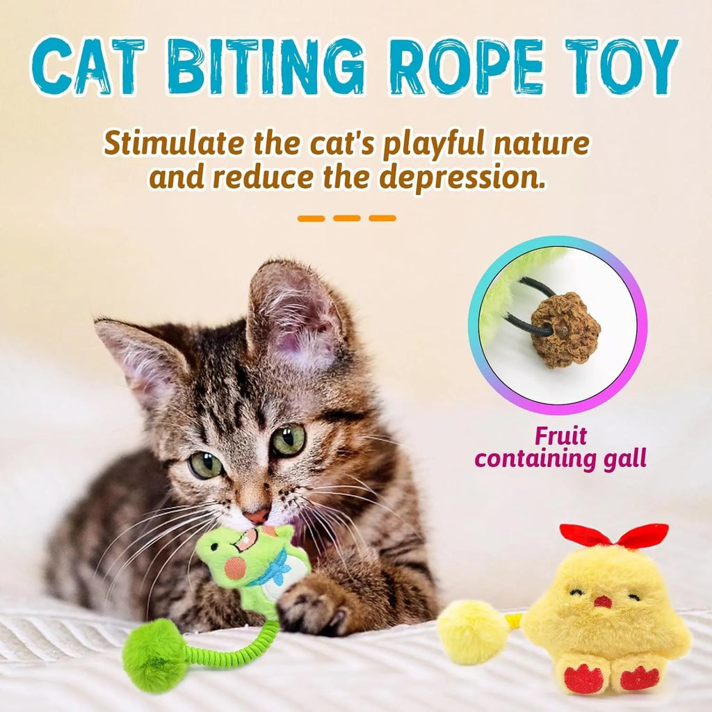 4-in-1 interactive cat toy with silvervine fruit, spring and plush animal figure for indoor kittens