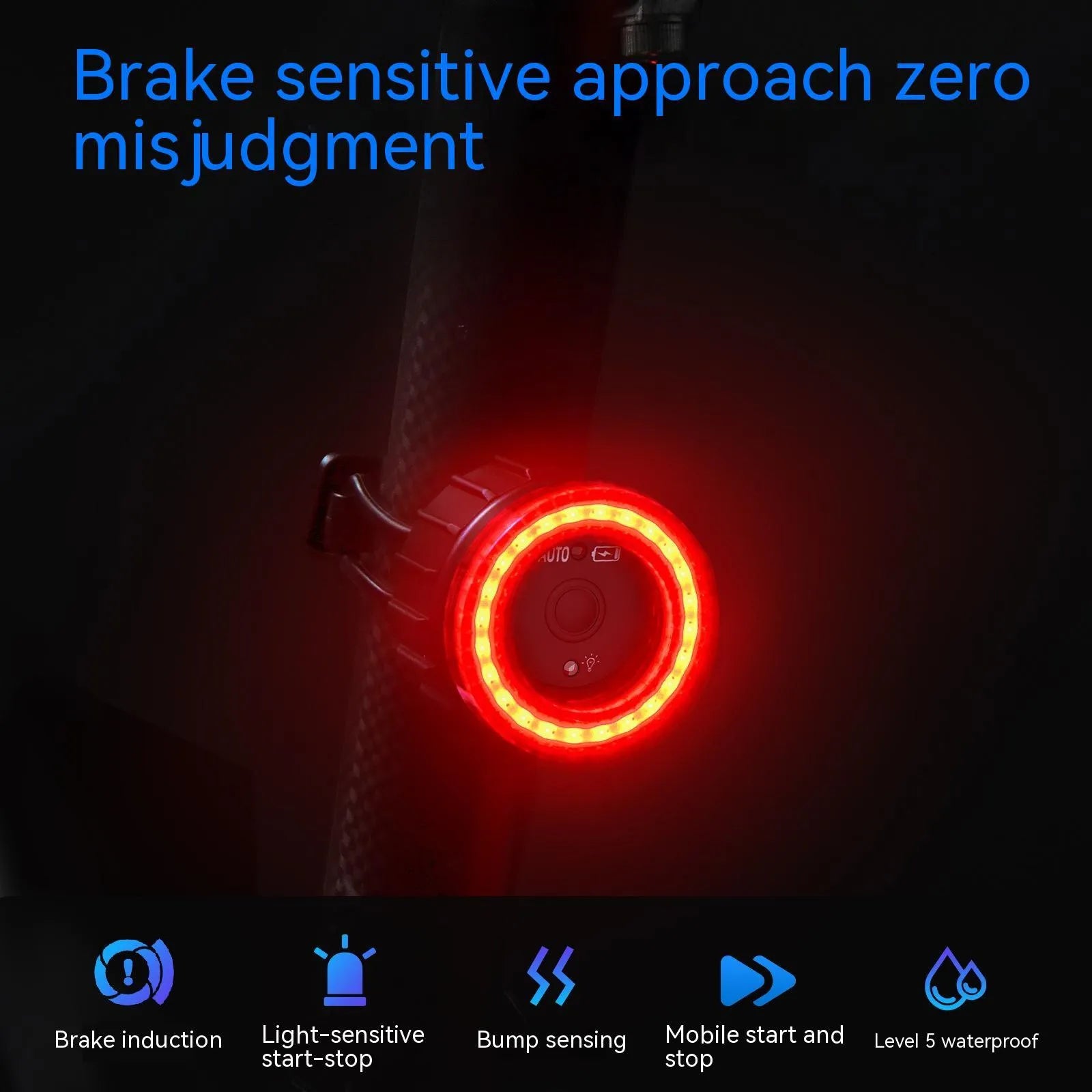 Black intelligent induction brake taillight with aluminium alloy construction and seat tube bracket