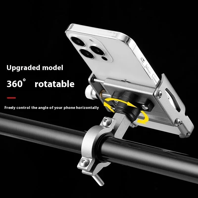 Aluminium alloy motorcycle bicycle phone holder mounted on handlebars in black colour