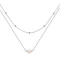 Sterling silver double layer women's necklace with twin pearls and ball bead chain