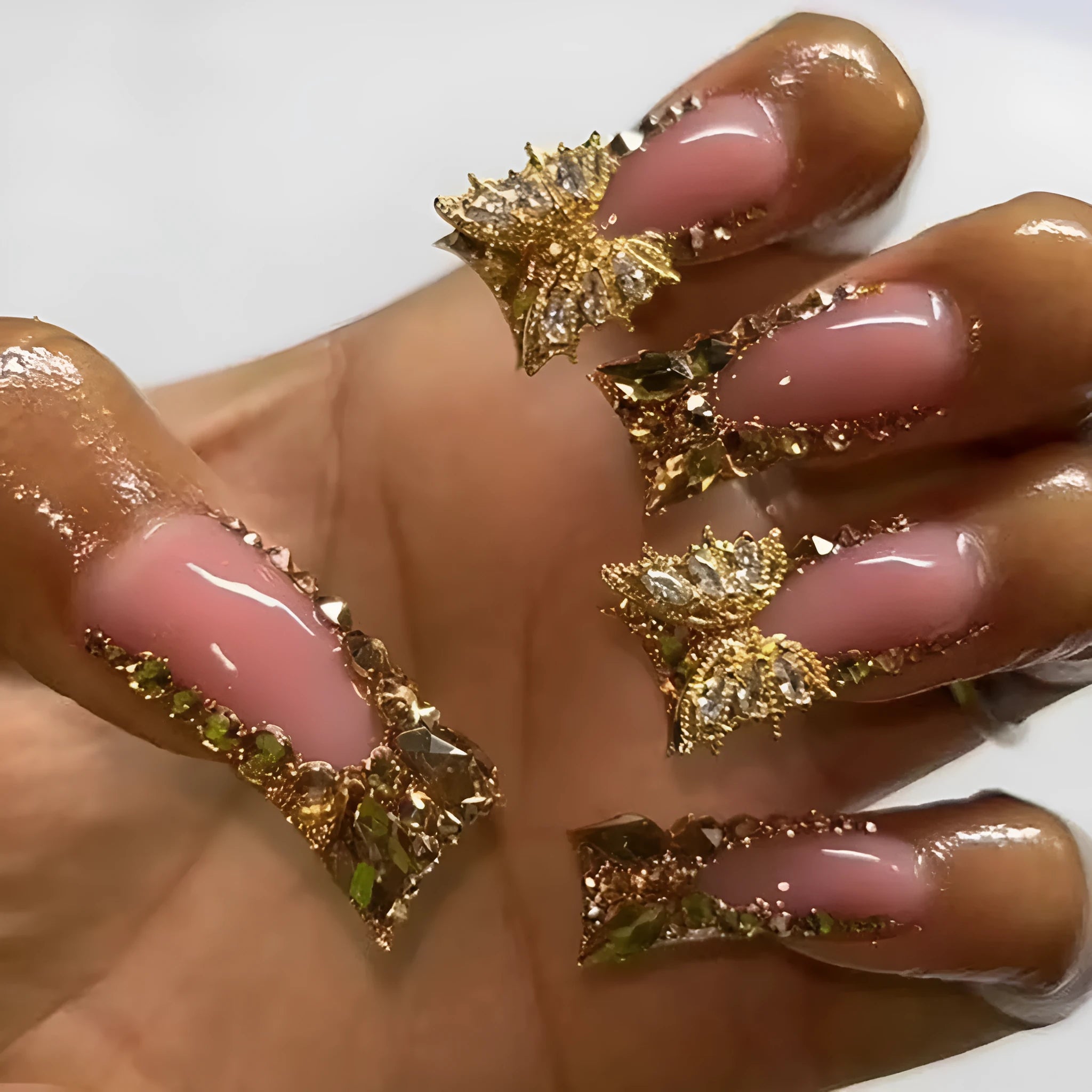 Golden diamond and butterfly nail stickers D34 colour with jelly glue applicator