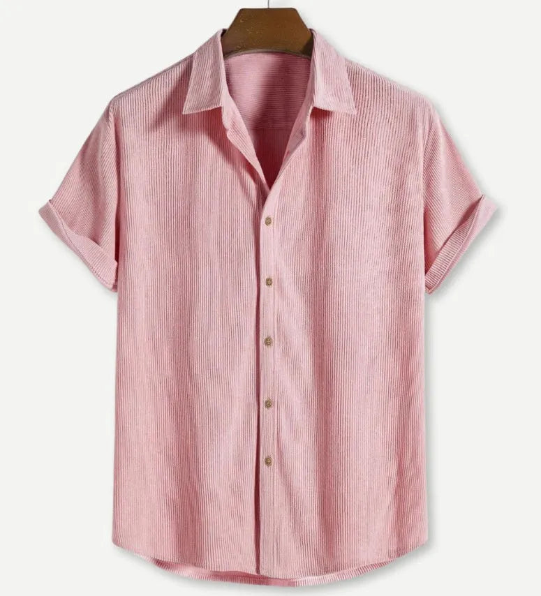 Casual short-sleeved men's cardigan shirt in polyester fabric available in multiple colours