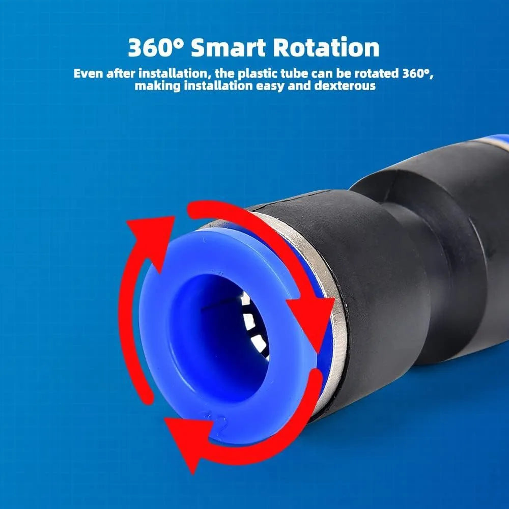 60-piece pneumatic push-in connector set with R1/4 and R1/2 calibres for compressed air systems