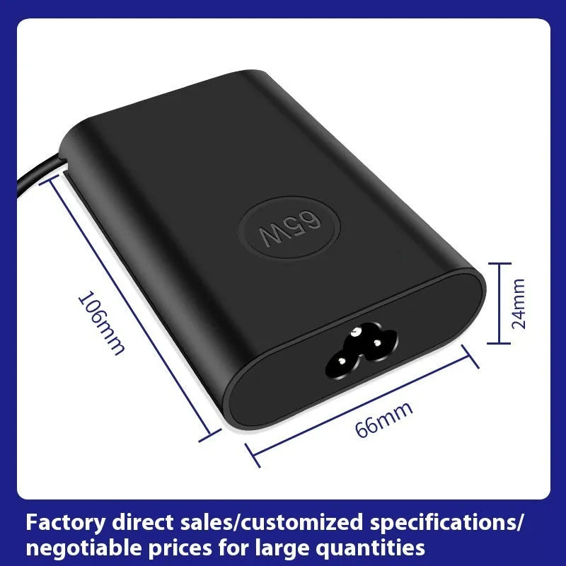 Black 65W Type-C laptop power adapter with set of US UK EU AU ZA plug heads