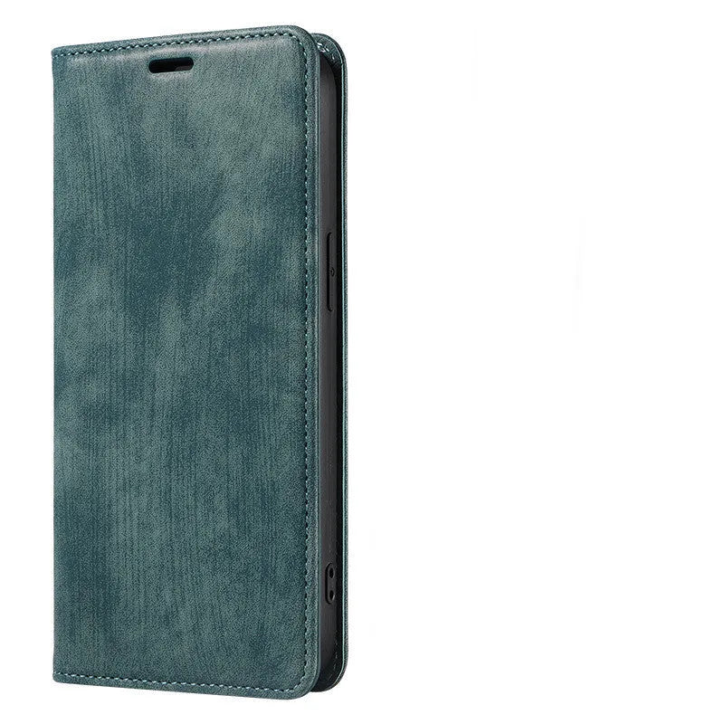 Magnetic flip phone case in leather and TPU for iPhone, shown in a solid colour.