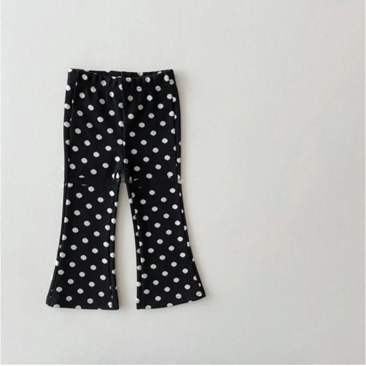 Girls fleece-lined bell-bottom pants in plaid pattern, polyester fabric, mid-waist, suitable for 80-150cm height