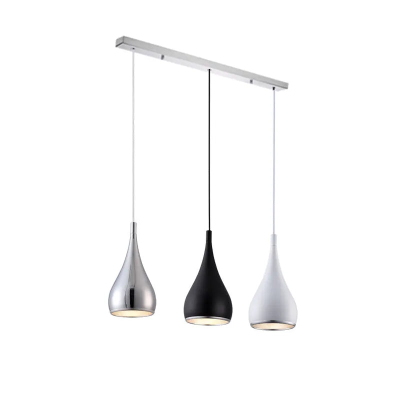 Iron restaurant chandelier ceiling lamp in black white or chrome finish with single or three head configuration